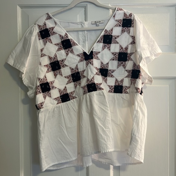 Madewell Flutter-Sleeve Peplum Top in Patchwork Quilt - granny square - XL - Picture 5 of 5